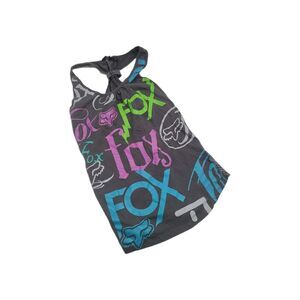 Y2K Fox Racing Women’s Tank Top Grey Purple/Green/Blue Logo Fox Graphic Small